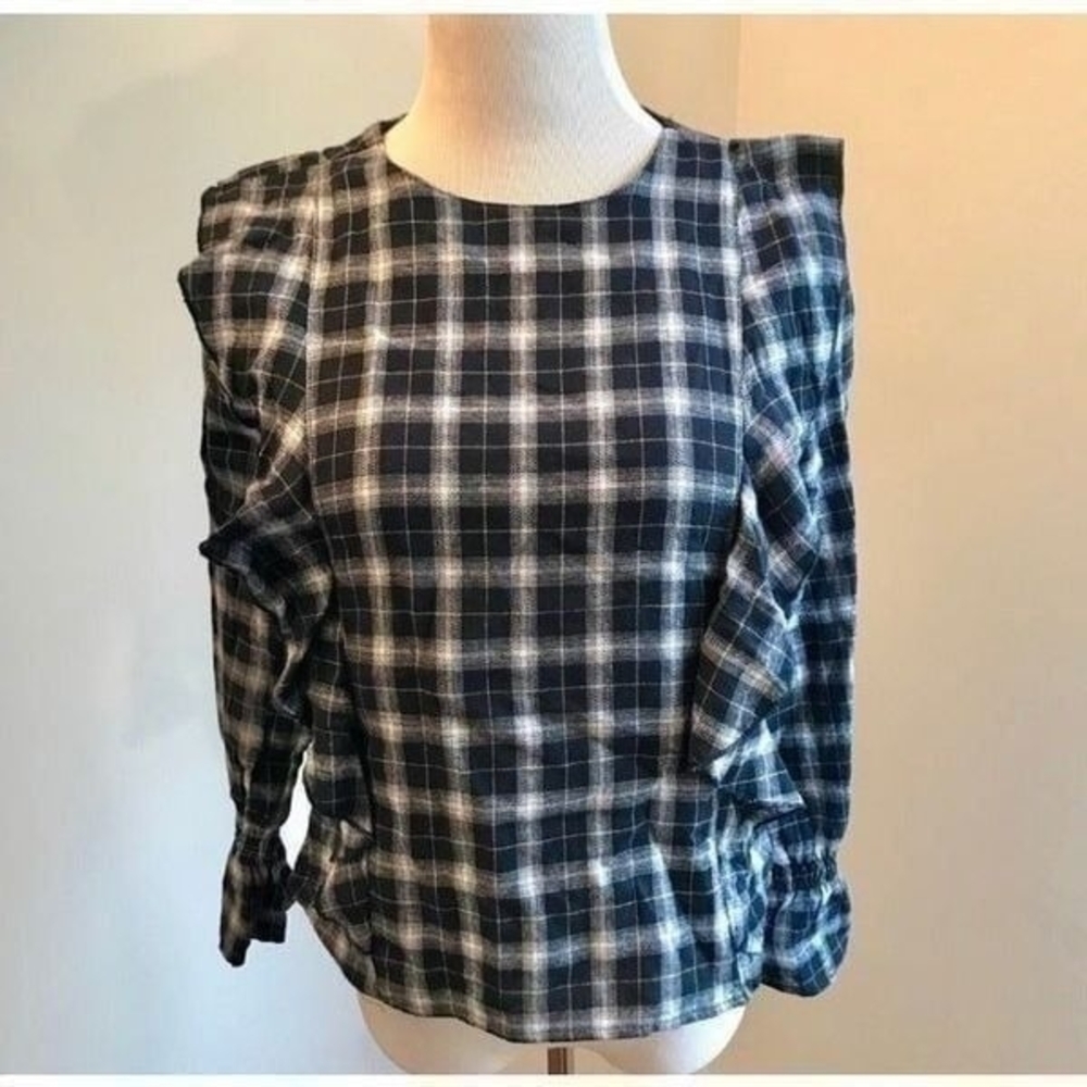 NWT Love Notes Plaid Ruffle Shirt Sz S